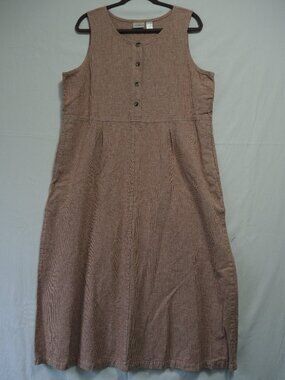 llbean linen dress LL Bean Tan Linen Sheath Dress Size 8R sleeveless khaki modest summer coastal